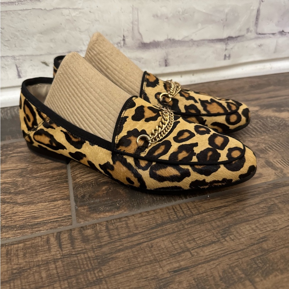 Sam Edelman 7M‎ Lorenzo Leopard Brahma Hair Loafer Chain Comfort Preppy Shoe